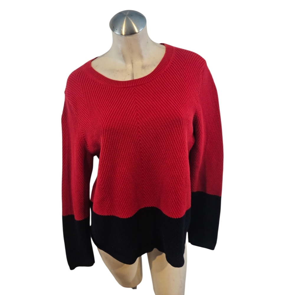 Tommy Hilfiger Size XL Red Blue Knit Top Sweater Colorblock